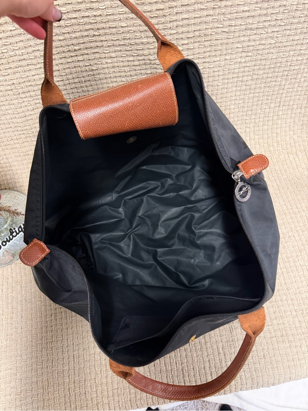 Longchamp Black Nylon Tote with Brown Leather Trim - Picture 5 of 5